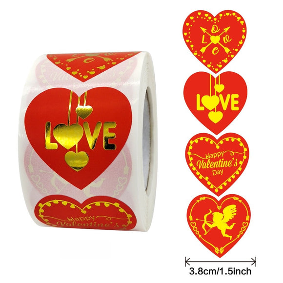 Red Heart Shaped 1 Inch Stickers for Wedding