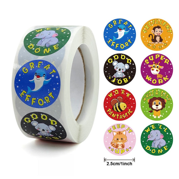 Adorable Round Face Animal Kids Roll Stickers