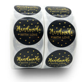 1" Round  Gold Foil Handmade with Love Stickers Roll