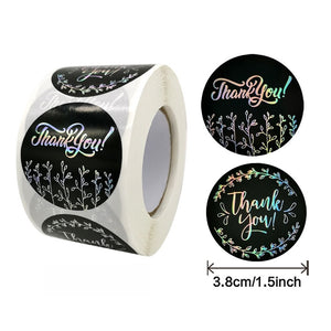 1" Round Glitter Silver Font Thank You Stickers Roll