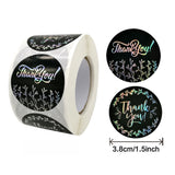 1" Round Glitter Silver Font Thank You Stickers Roll
