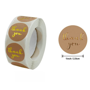 1" Gold Foil Round Thank You Kraft Stickers Roll