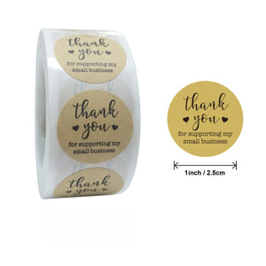 1" Round Thank You Handmade Kraft Label Stickers Roll