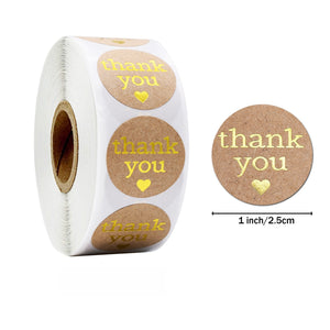 1" Gold Foil Round Thank You Stickers Roll