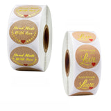 1" Gold Foil Round Handmade with Love Kraft Stickers Roll