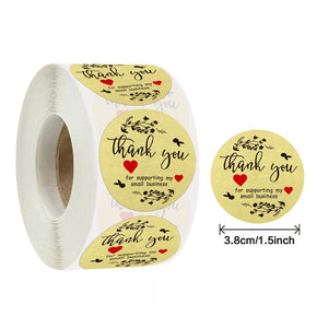 1.5" Round Kraft Thank You for Supporting My Small Business Stickers Roll