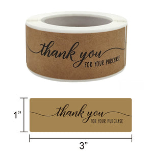 1" x 3" Rectangle Kraft Paper Thank You Stickers