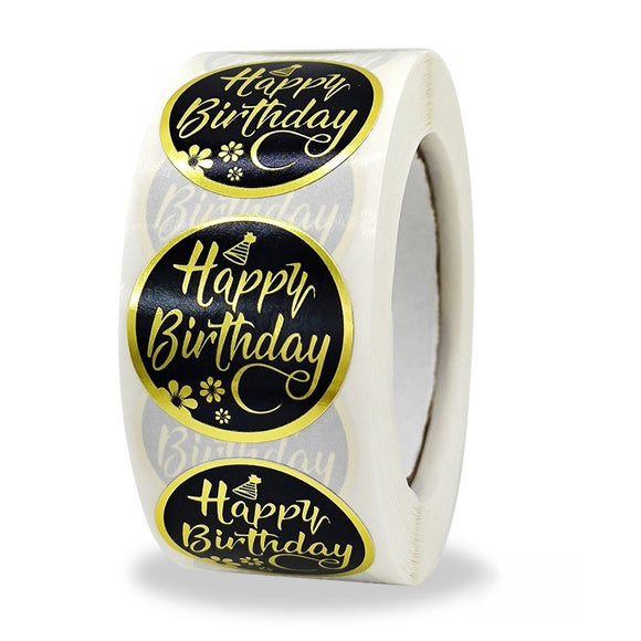1 inch Gold Fiol Happy Birthday Stickers for Kids Adults