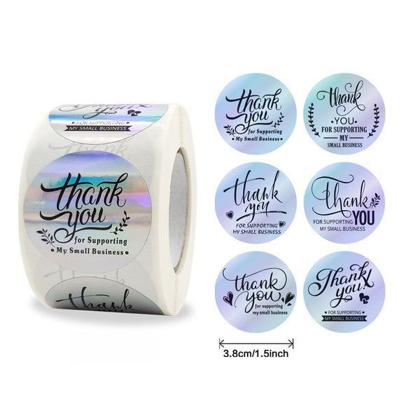 1/1.5'' Thank You Adhesive Holographic Rainbow Stickers Roll