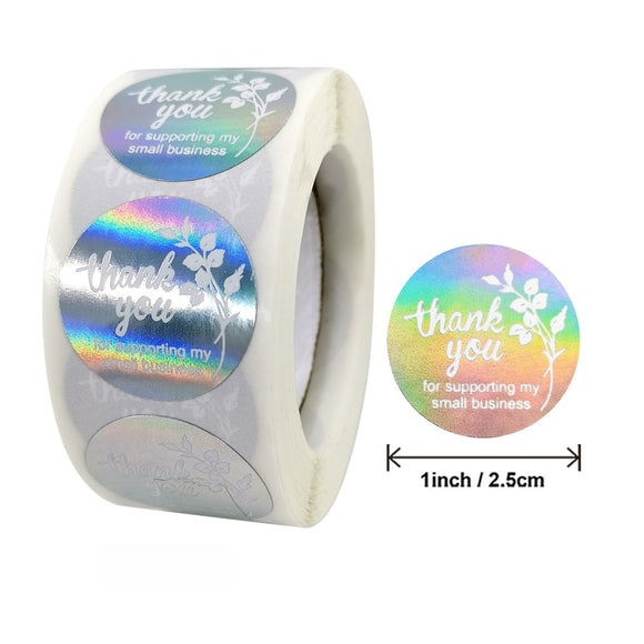 1  inch Round Holographic Rainbow Thank You Stickers for Gift Bags
