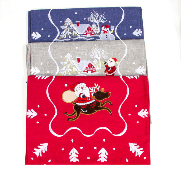 Natural Style Merry Christmas Embroidered Table Runner