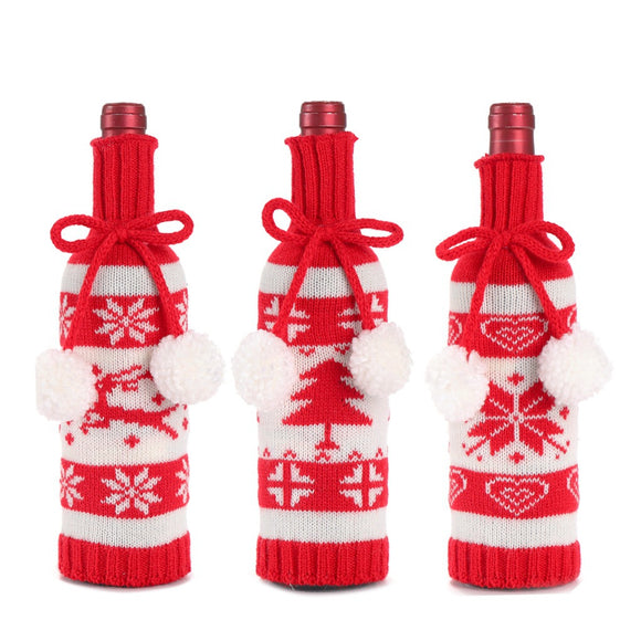 Hot Selling Home Decorations Knitted Wool Christmas Wine Bottle Cover