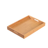 Natural Round Bamboo Wood Serving Rectangular Tray with Handles for Coffee Table and Food