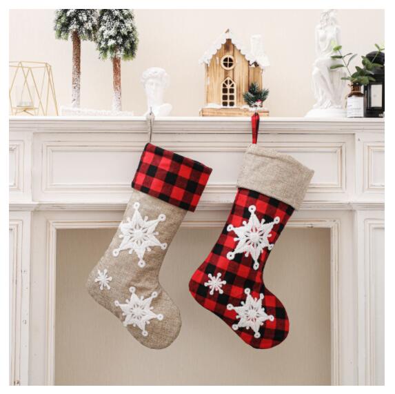 Snowman Reindeer Christmas Stocking Flax Snowflake Candy Gift Stocking