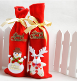 Christmas Decoration Wine Bottle Cover Bags Drawstring Non Woven Fabric Pouch Bag
