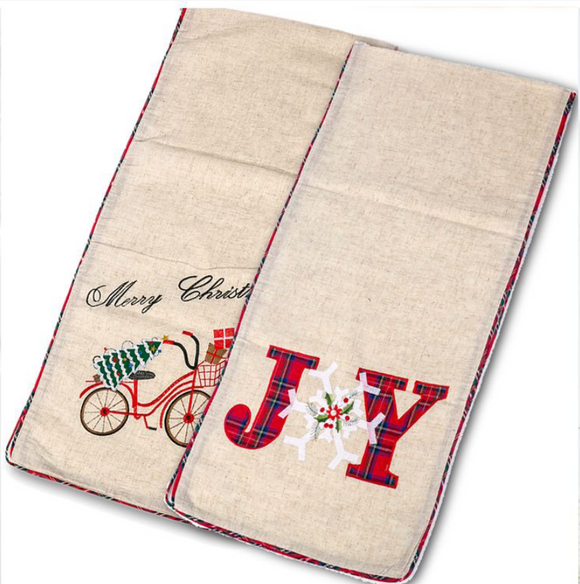 Natural Style Merry Christmas Embroidered JY Table Runner