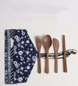 Reusable Wooden Camping Cutlery Set Utensils Fork And Spoon Set