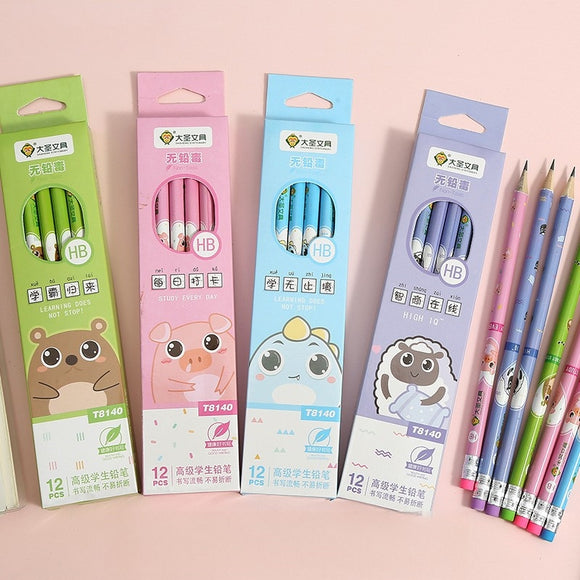 Wooden HB Pencils Cartoon Animal Lead Core Pencils with Eraser