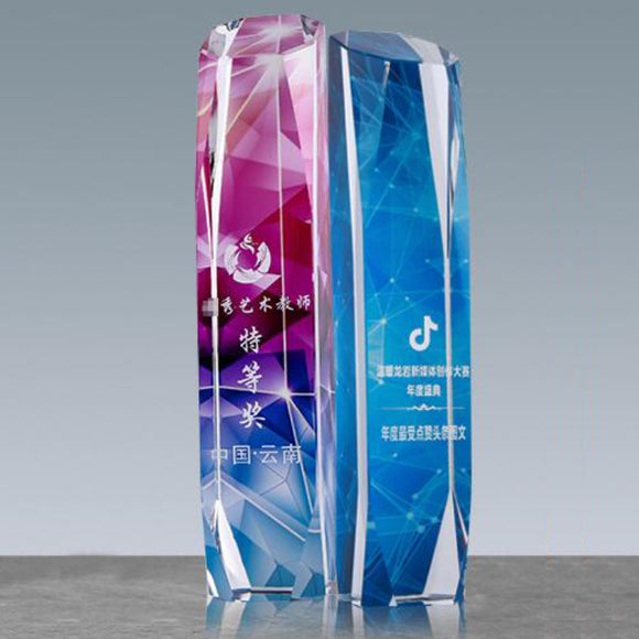 232288 Promotional Customized Color Printing Crystal Awards Tropies