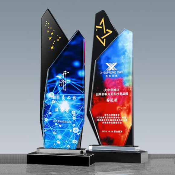 232289 Promotional Customized Color Printing Crystal Awards Tropies