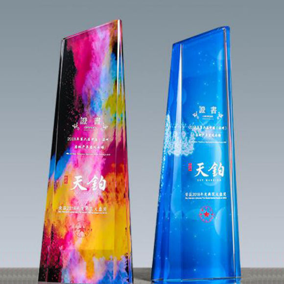 232291 Promotional Customized Color Printing Crystal Awards Tropies