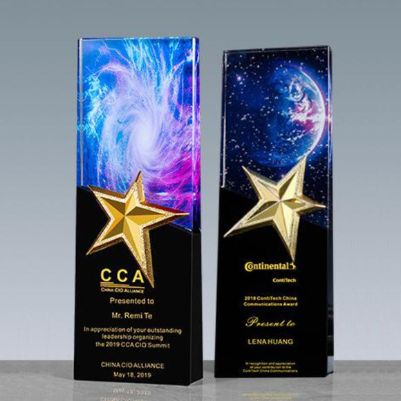 232294 Promotional Customized Color Printing Crystal Awards Tropies
