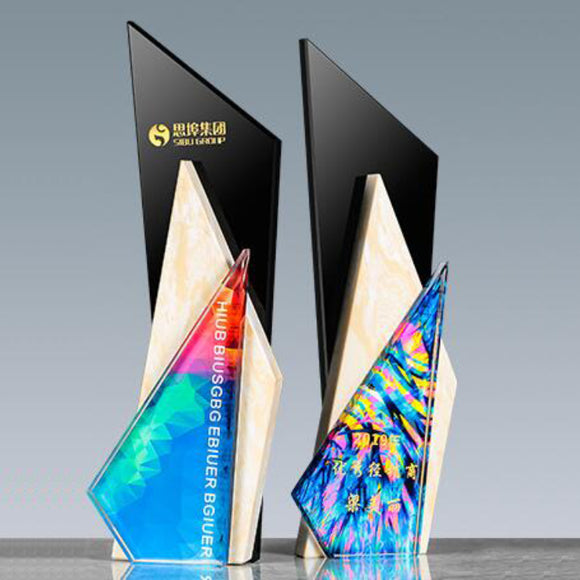 232293 Promotional Customized Color Printing Crystal Awards Tropies