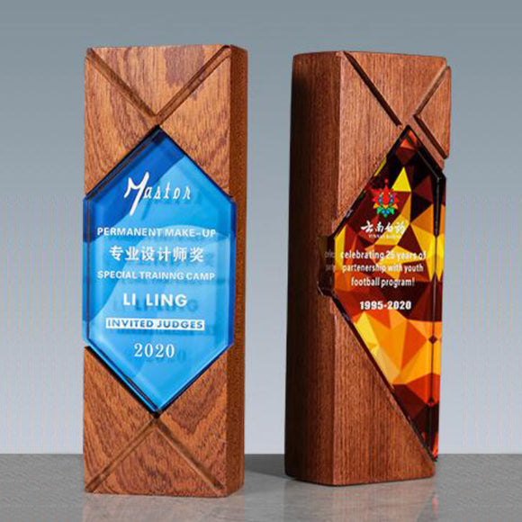 232307 New Design Custom Crystal Trophy with Wood Base