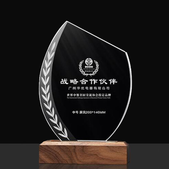 232320 Personalized Wooden Crystal Trophies with Wooden Base