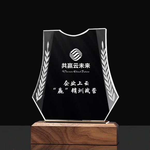232323 Personalized Wooden Crystal Trophies with Wooden Base