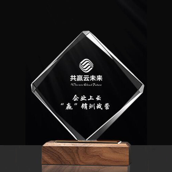 232325 Personalized Wooden Crystal Trophies with Wooden Base