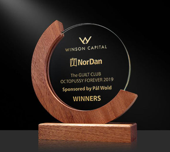 232326 Personalized Wooden Crystal Trophies with Wooden Base