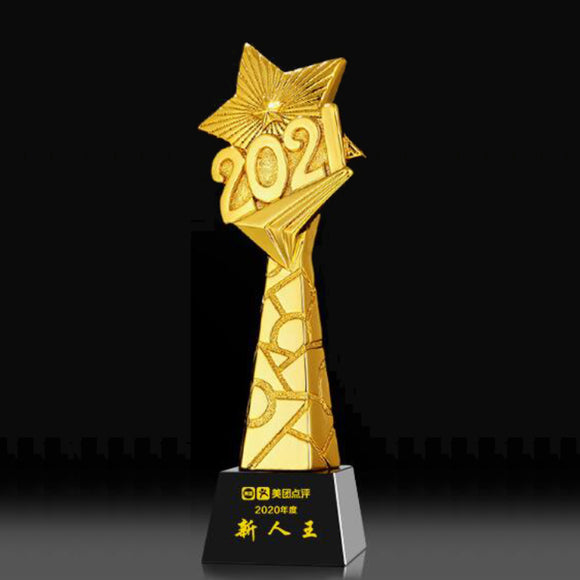 232327 Golden Resin Award Trophy Black Crystal Base Free Customized Lettering