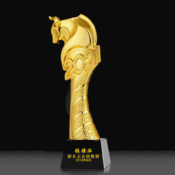 232328 Golden Resin Award Trophy Black Crystal Base Free Customized Lettering