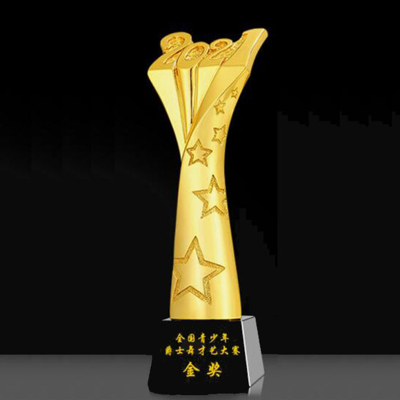 232329 Golden Resin Award Trophy Black Crystal Base Free Customized Lettering