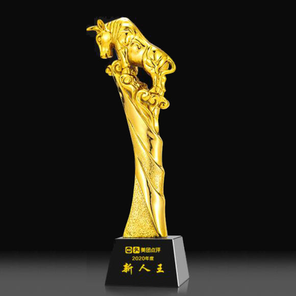 232330 Golden Resin Award Trophy Black Crystal Base Free Customized Lettering