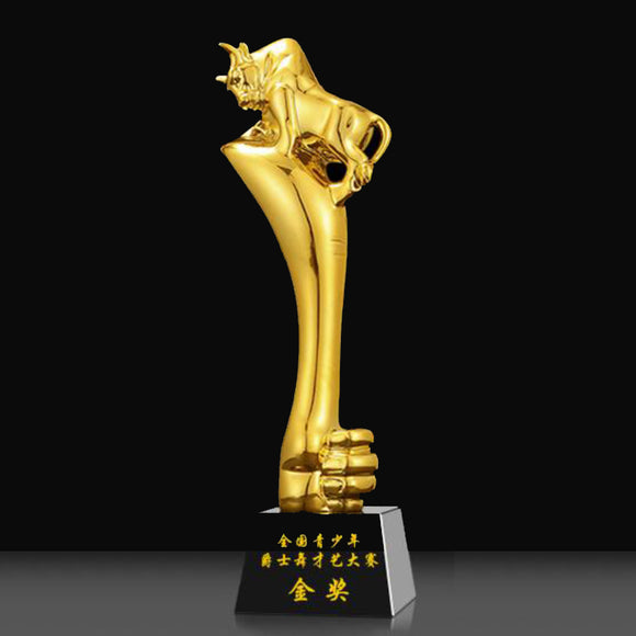 232332 Golden Resin Award Trophy Black Crystal Base Free Customized Lettering