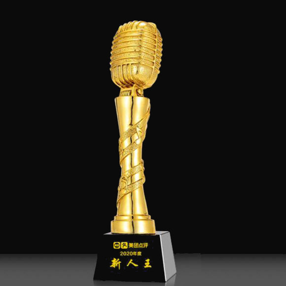 232333 Golden Resin Award Trophy Black Crystal Base Free Customized Lettering