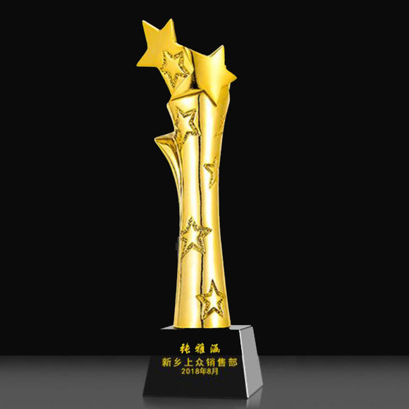 232334 Golden Resin Award Trophy Black Crystal Base Free Customized Lettering