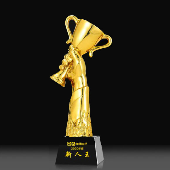 232336 Golden Resin Award Trophy Black Crystal Base Free Customized Lettering