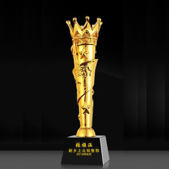 232337 Golden Resin Award Trophy Black Crystal Base Free Customized Lettering