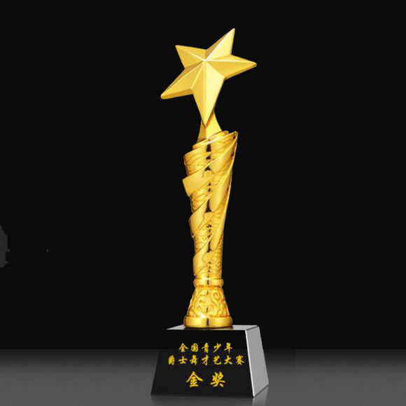 232338 Golden Resin Award Trophy Black Crystal Base Free Customized Lettering