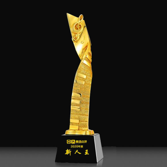 232339 Golden Resin Award Trophy Black Crystal Base Free Customized Lettering