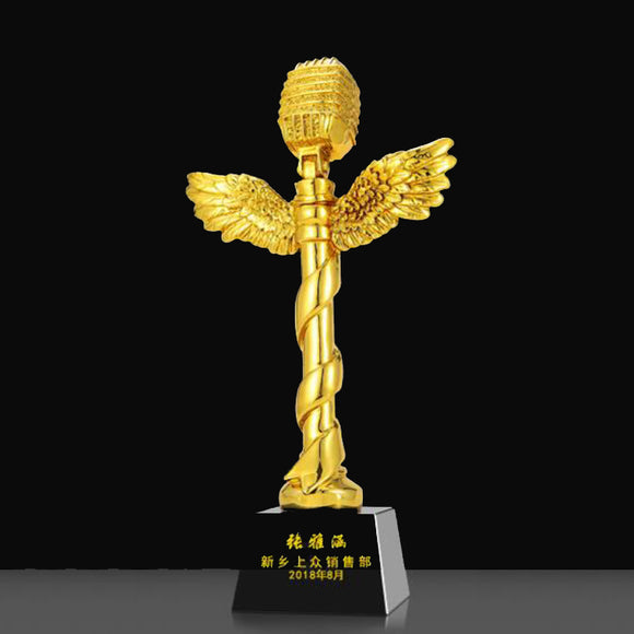 232340 Golden Resin Award Trophy Black Crystal Base Free Customized Lettering
