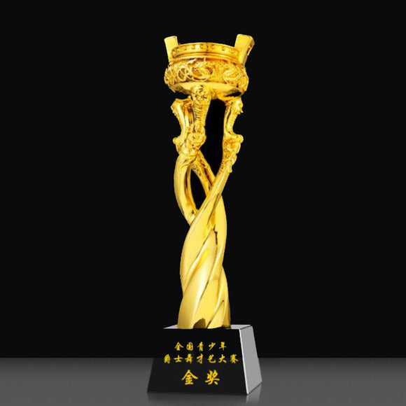 232341 Golden Resin Award Trophy Black Crystal Base Free Customized Lettering