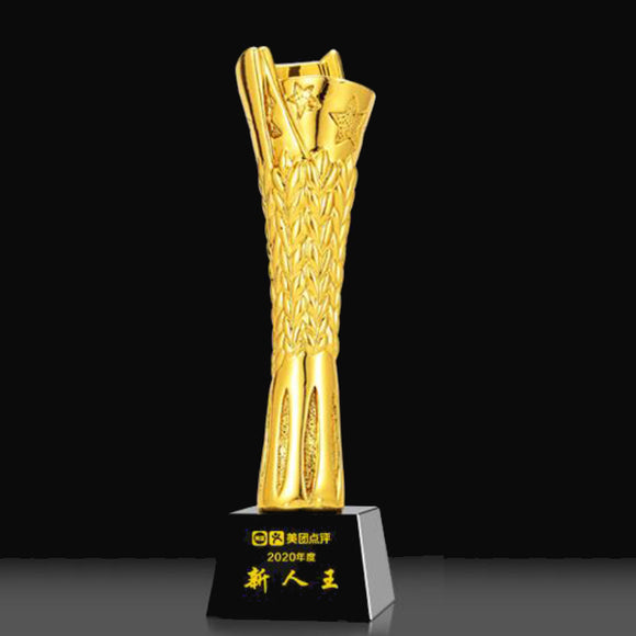 232342 Golden Resin Award Trophy Black Crystal Base Free Customized Lettering