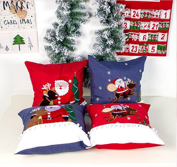 Merry Christmas Pillow Case Santa Cushion Cover for Decoration