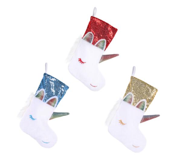 Beaded Unicorn Feather Christmas Stockings Without Lights for Kid Candy Gift Bag