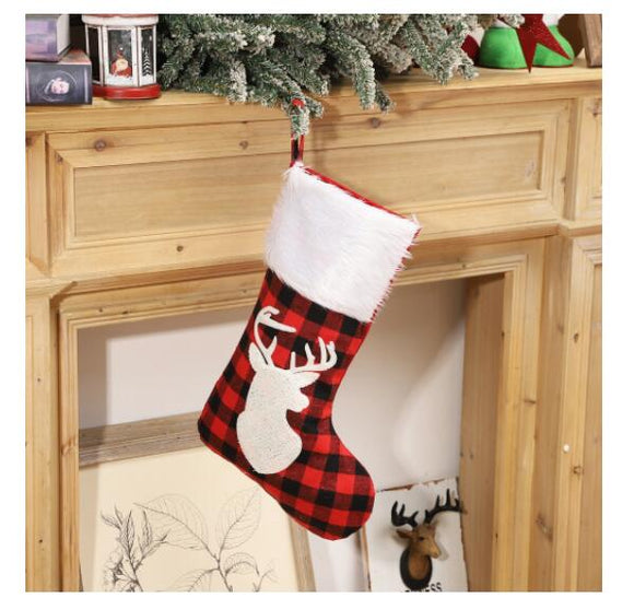 Red Burlap Christmas Stockings With Faux Fur Cuff for Family Christmas Decor