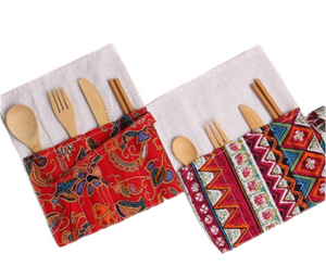 Natural Wood Cutlery Reusable Wooden Bamboo Cutlery Travel Set